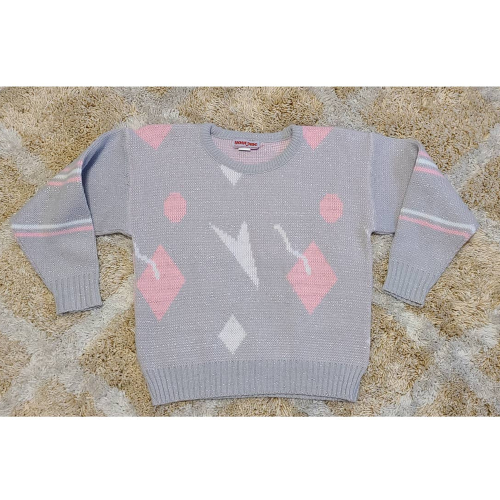 Vintage 80's you n me Abstract Pink and Grey Sweater‎ Medium